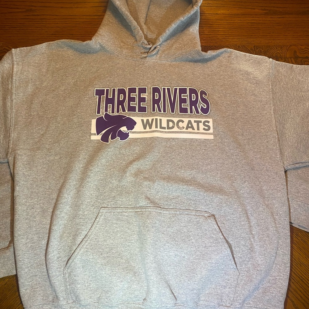 Three Rivers Wildcats Hoodie XL Gray Gildan Heavy Blend Pullover Sweatshirt